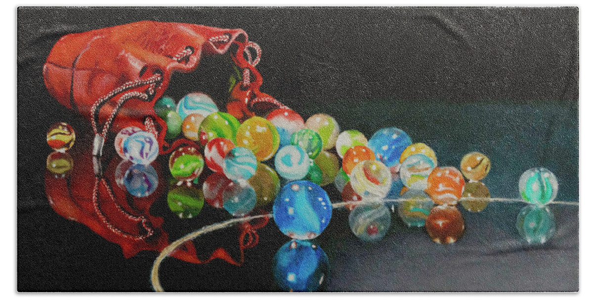 Marbles Hand Towel featuring the painting Marbles by Jeanette Ferguson