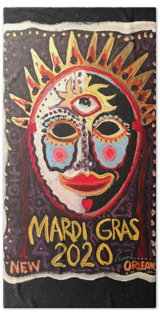 Mardi Gras  2020   Bath Towel featuring the painting Mardi Gras 2020 by Amzie Adams