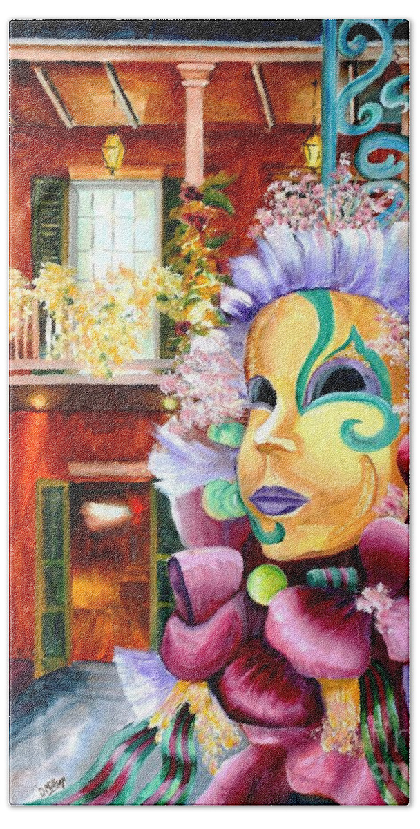 New Orleans Bath Towel featuring the painting Mardi Gras Mask by Diane Millsap