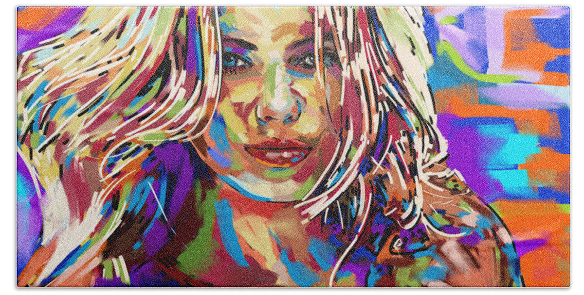 Impressionistic Bath Towel featuring the painting Margot Robbie by Tim Gilliland