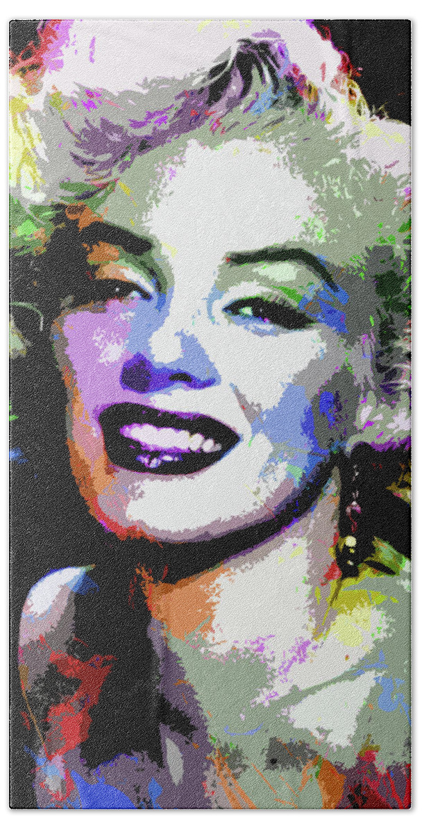 Marilyn Monroe Bath Towel featuring the digital art Marilyn Monroe psychedelic portrait by Movie World Posters