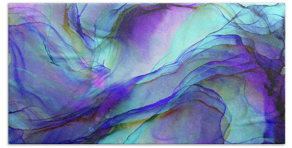 Abstract Ink Bath Towel featuring the painting Marine Spell Abstract Ink Art by Olga Shvartsur
