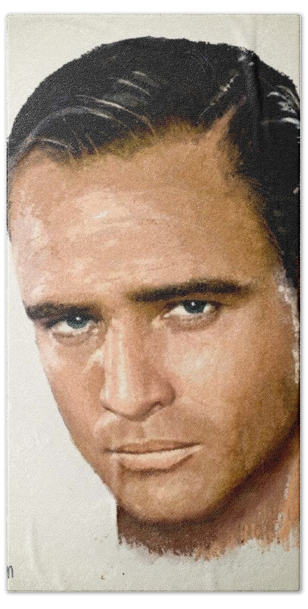 Marlon Brando Hand Towel featuring the digital art Marlon Brando by Michael Darrington