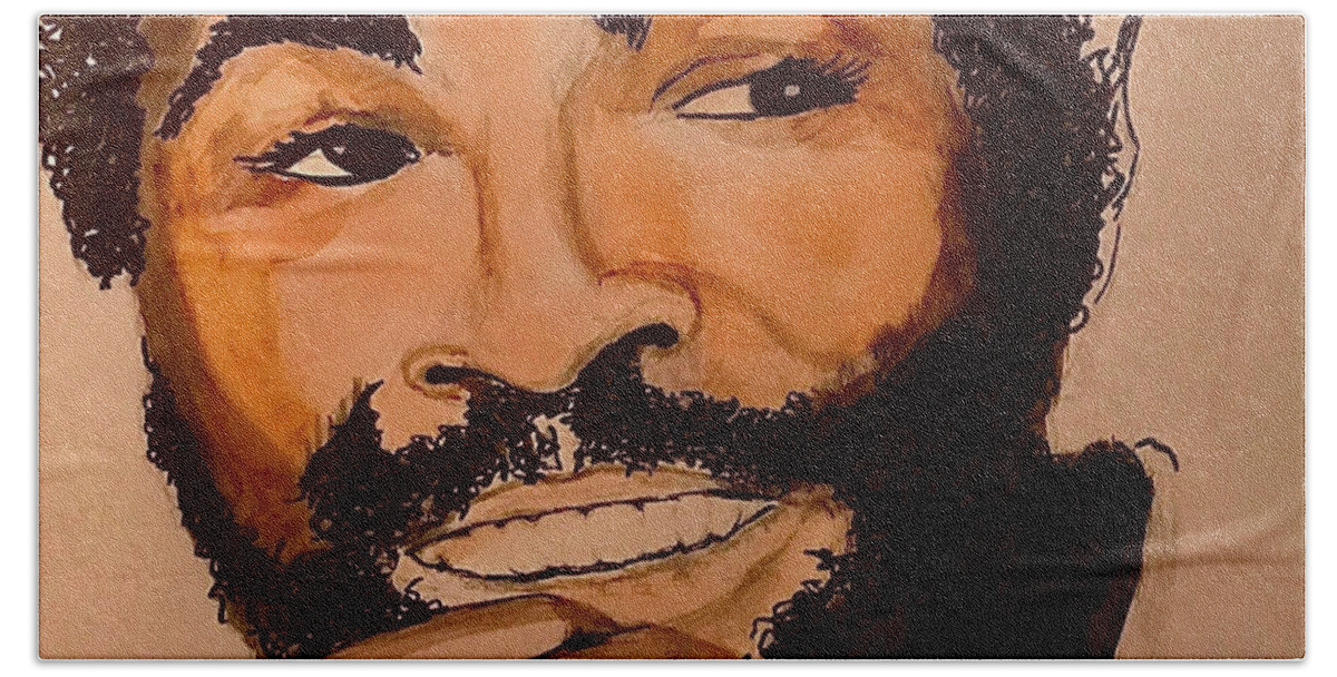  Bath Towel featuring the painting Marvin Gaye by Angie ONeal
