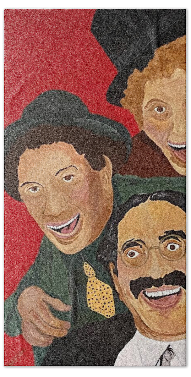  Bath Towel featuring the painting Marx Brother Hollwood by Bill Manson