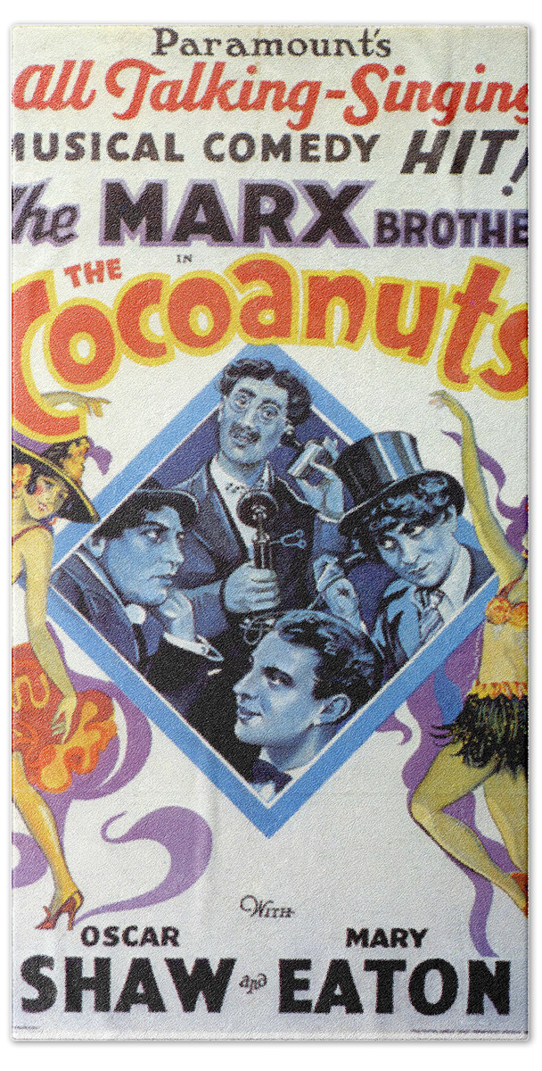 Cocoanuts Bath Towel featuring the mixed media Marx Brothers ''The Cocoanuts'' poster by Movie World Posters