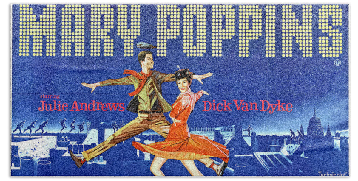 Mary Hand Towel featuring the mixed media ''Mary Poppins'', with Julie Andrews, 1964 by Movie World Posters