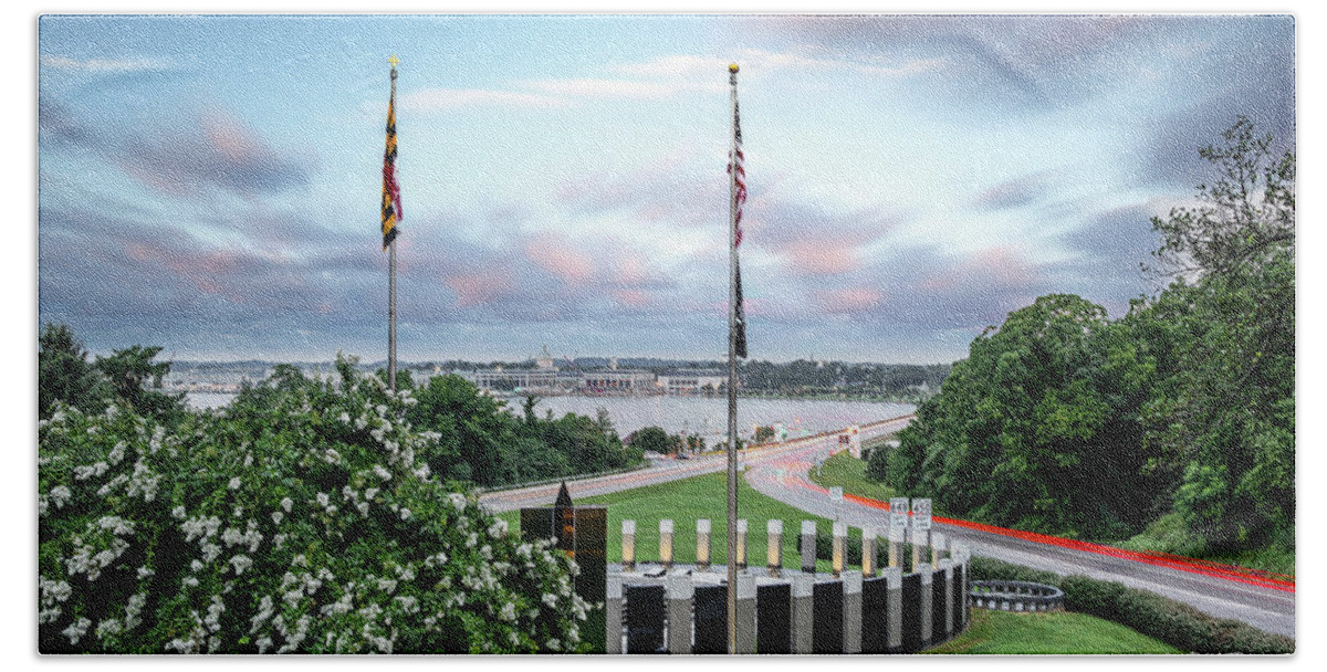 Memorial Hand Towel featuring the photograph Maryland World War II Memorial by Walt Baker