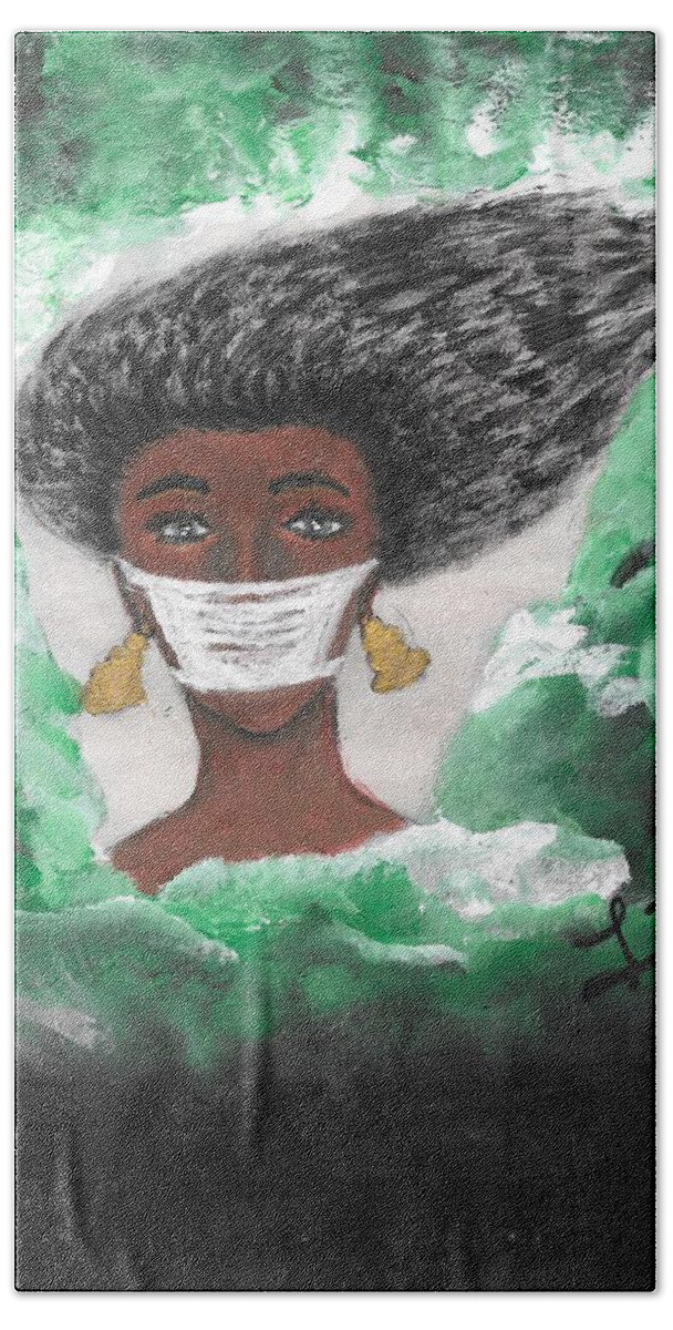 Mask Bath Towel featuring the painting Masked Goddess by Esoteric Gardens KN