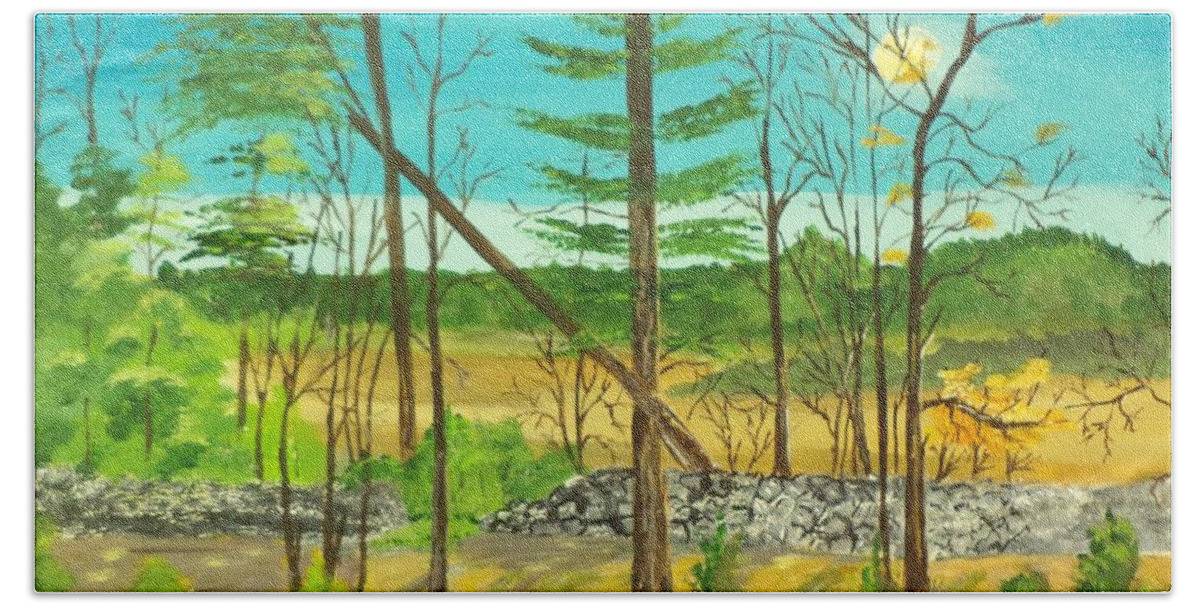 Landscape Bath Towel featuring the painting Mass. Woods Trail # 184 by Donald Northup