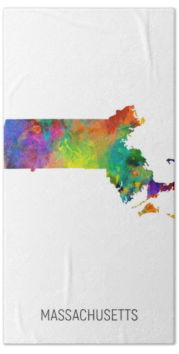 Massachusetts Bath Towel featuring the digital art Massachusetts Watercolor Map #87 by Michael Tompsett
