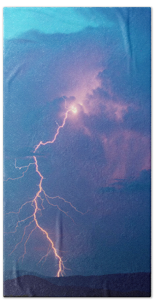 Lightning Hand Towel featuring the photograph Massive Lightning Stroke in Color by Charles Floyd
