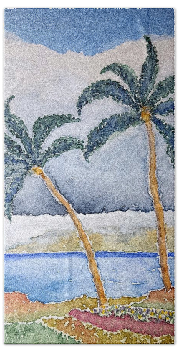 Watercolor Hand Towel featuring the painting Maui Palms by John Klobucher