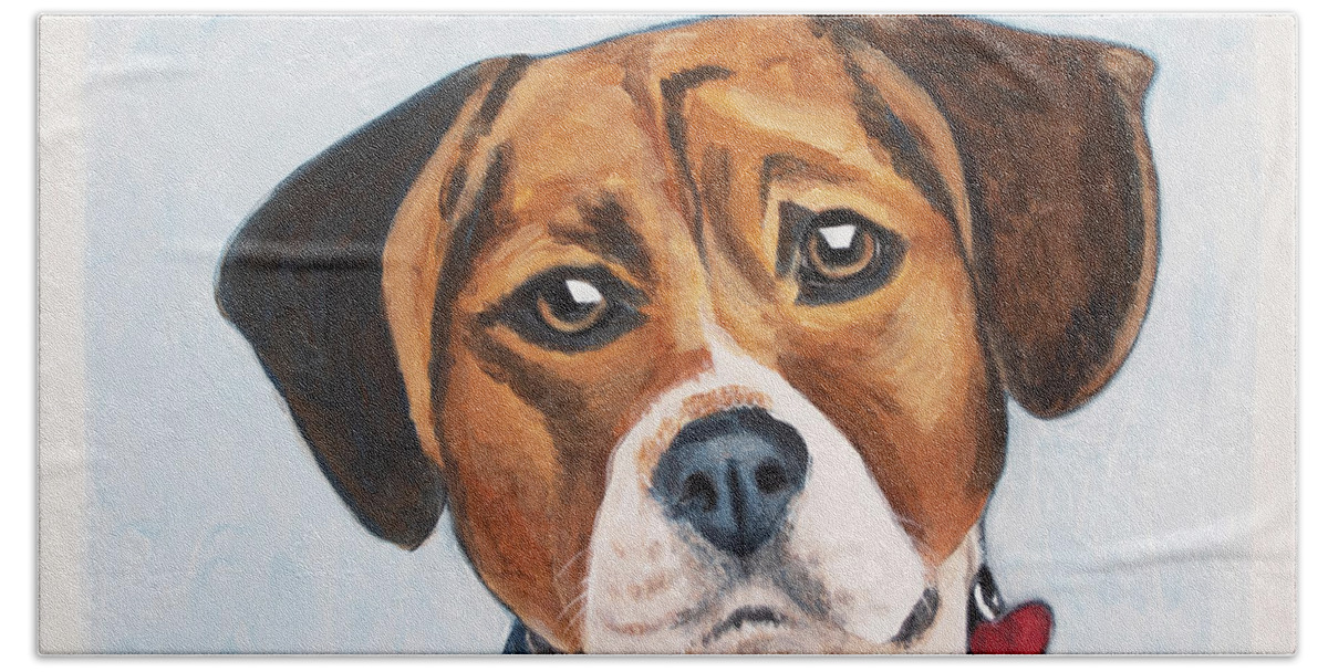 Beagle Bath Towel featuring the painting Max by Pamela Schwartz