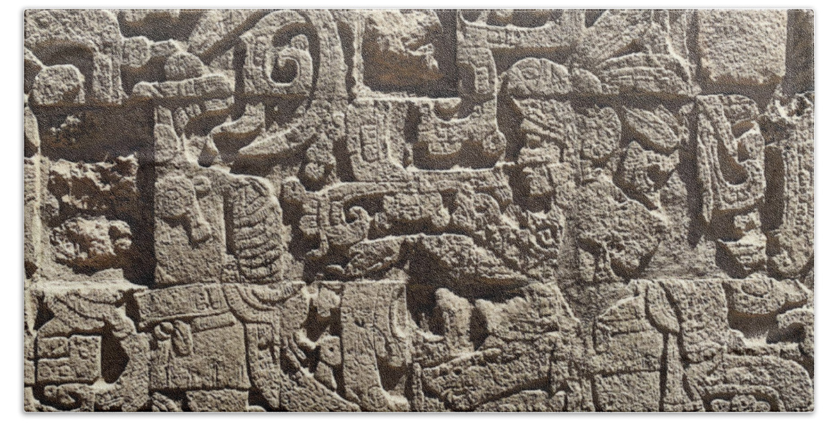 Chichen Itza Bath Towel featuring the photograph Mayan wall carving by Joshua Poggianti