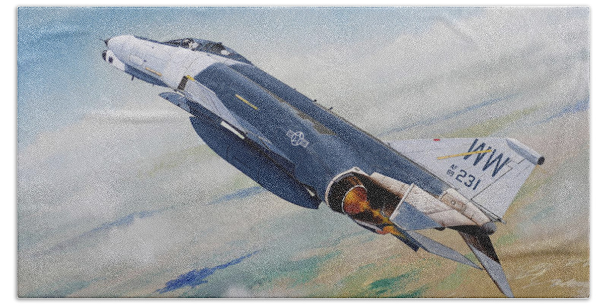 Aviation Bath Towel featuring the painting McDonnell Douglas F-4 Phantom II by Steve Ferguson