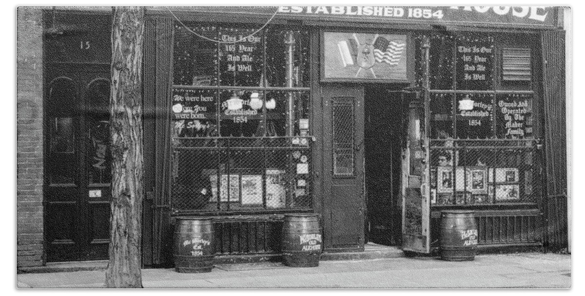 Mcsorley's Old Ale House Hand Towel featuring the photograph McSorley's Established 1854 NYC BW by Susan Candelario