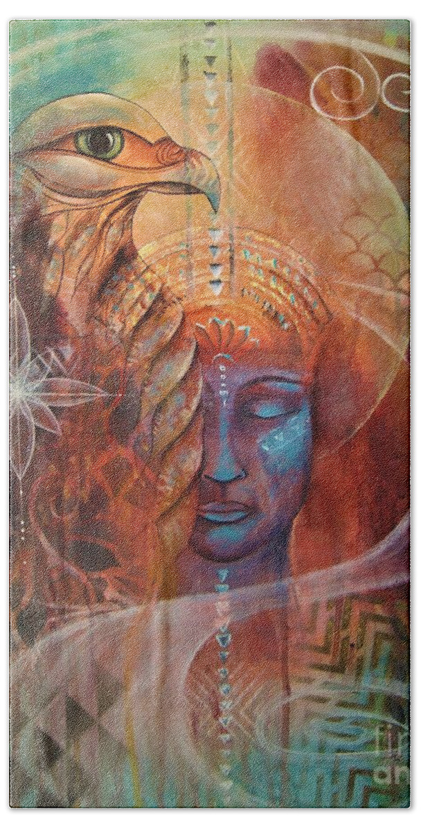 Painting Hand Towel featuring the painting Meditaion 7 by Reina Cottier