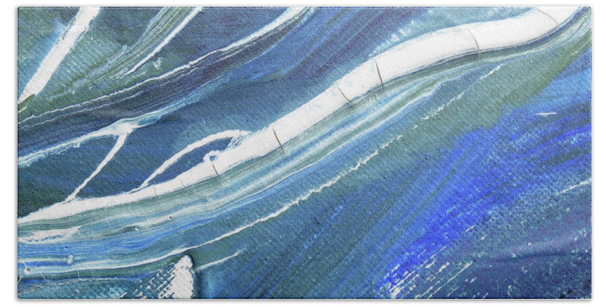 Teal Blue Bath Towel featuring the painting Meditate On The Wave Peaceful Contemporary Beach Art Sea And Ocean Teal Blue IV by Irina Sztukowski