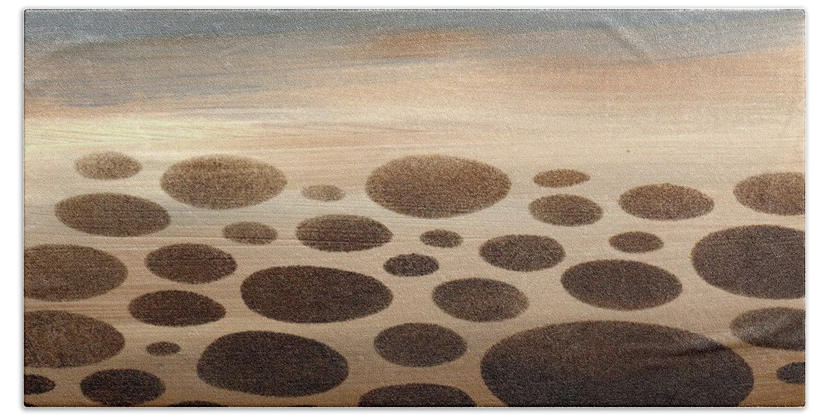River Pebbles Bath Towel featuring the painting Meditative River Bottom by Donna Mibus