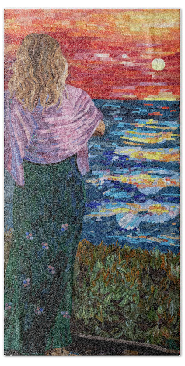 Mosaic Bath Towel featuring the mixed media Mediterranean Sunset by Adriana Zoon