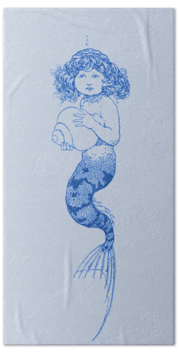 Mermaid Line Drawing Art Hand Towel