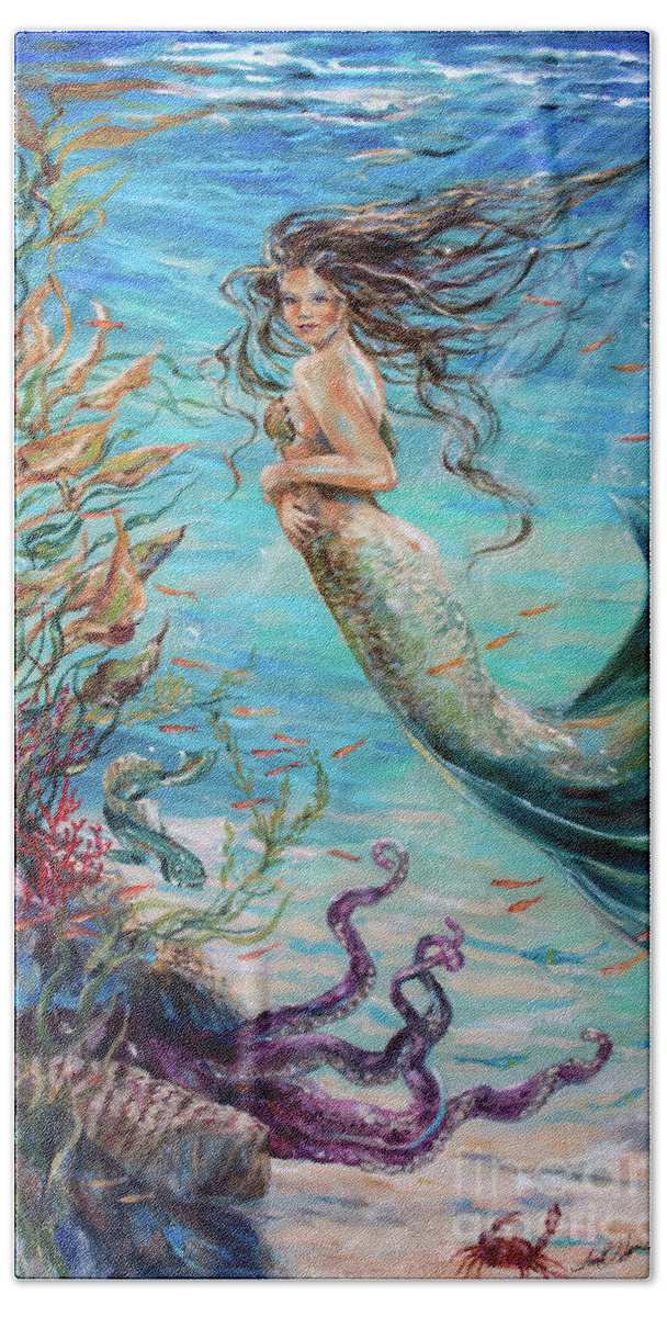 Mermaid Bath Towel featuring the painting Mermaid Neighbors by Linda Olsen