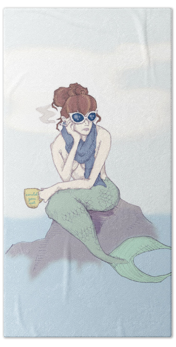 Mermaid Hand Towel featuring the drawing Mermaid Vibes by Ludwig Van Bacon