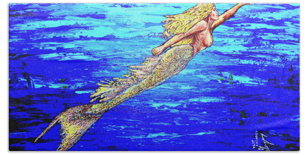 Mermaid Bath Towel featuring the painting Mermaid by Viktor Lazarev