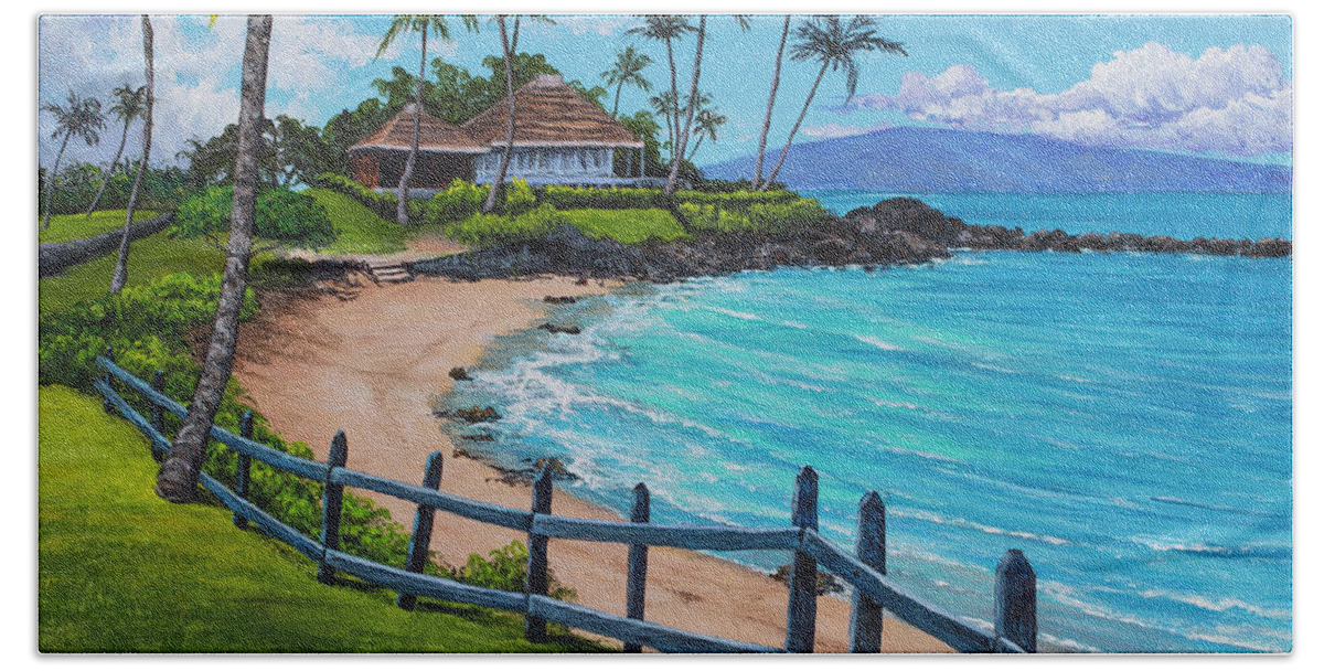 Hawaii Hand Towel featuring the painting Merrimans At Kapalua Bay by Darice Machel McGuire