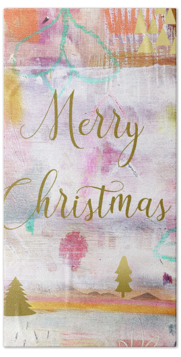 Merry Christmas Bath Towel featuring the mixed media Merry Christmas by Claudia Schoen
