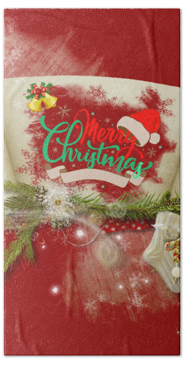 Christmas Bath Towel featuring the digital art Merry Christmas by Mopssy Stopsy