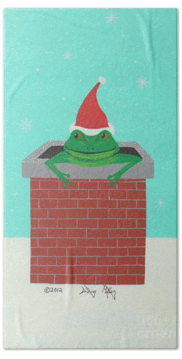 Frog Bath Towel featuring the painting Merry Froggin' Christmas by Doug Miller
