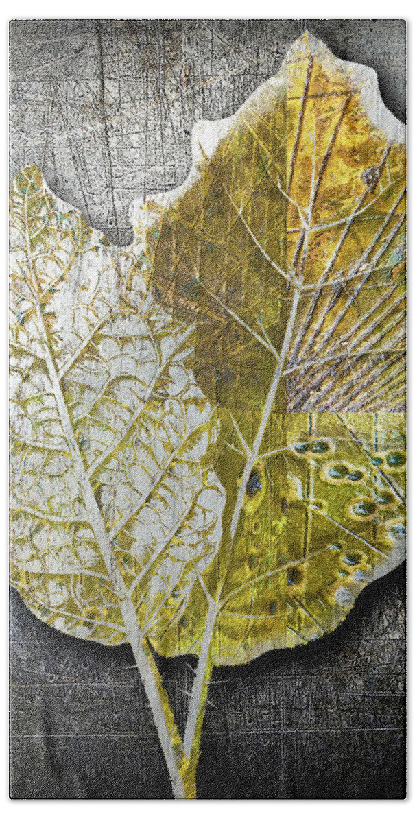 1800s Bath Towel featuring the painting Metal Metallic Gold Silver Leaves 1 by Tony Rubino