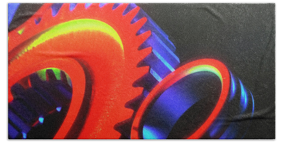 Gears Bath Towel featuring the photograph Metallic Motion by Randall Dill