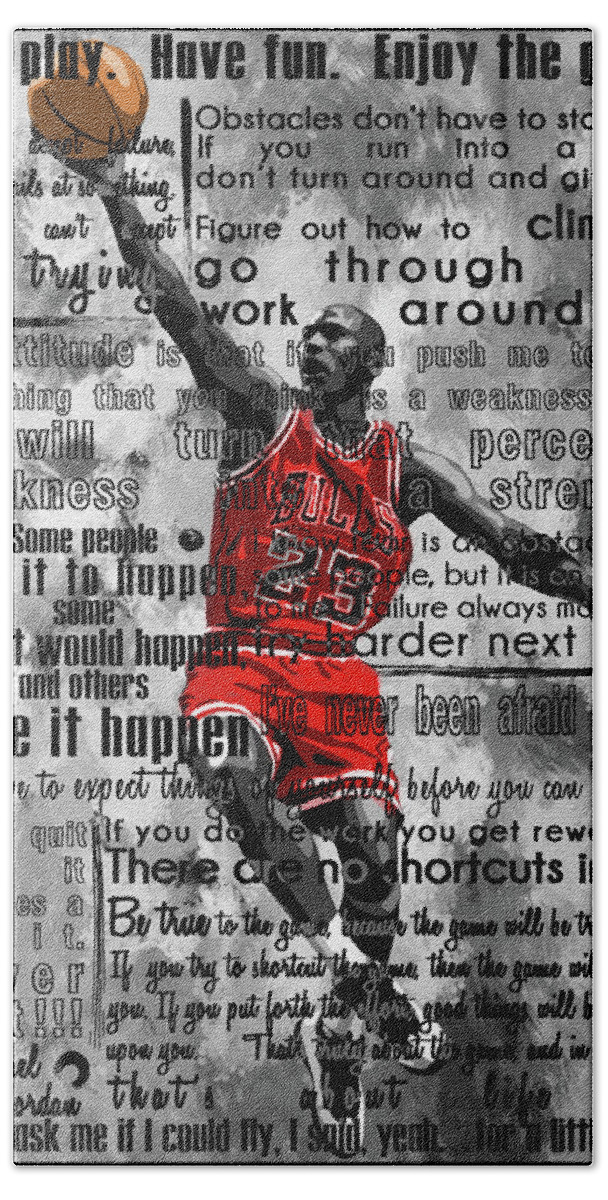 Michael Jordan Hand Towel featuring the painting Michael Air Jordan Motivational Inspirational Independent Quotes 2 by Diana Van