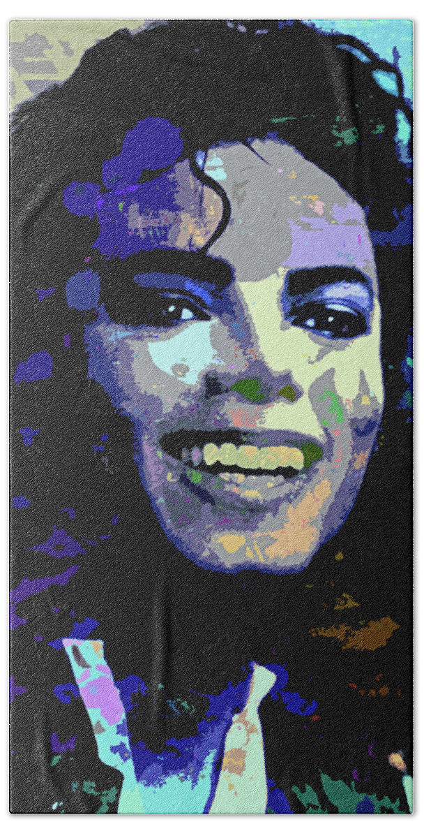 Psychedelic Hand Towel featuring the digital art Michael Jackson psychedelic portrait by Movie World Posters