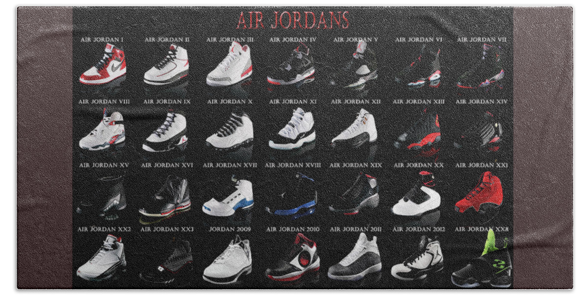 Michael Jordan Shoe Collection Towel by Brian Reaves - Pixels