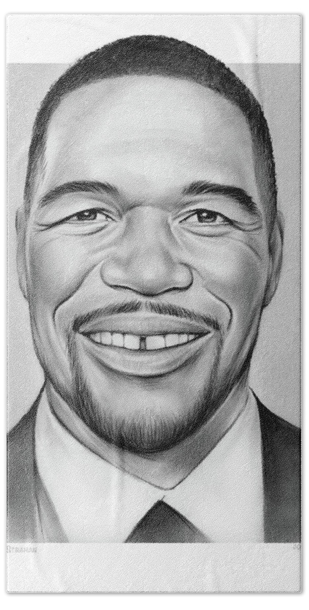 Michael Strahan Hand Towel featuring the drawing Michael Strahan by Greg Joens