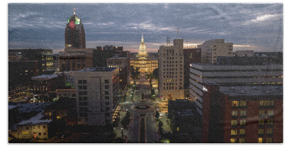 Capital Hand Towel featuring the photograph Michigan Ave in Lansing Michigan by John McGraw