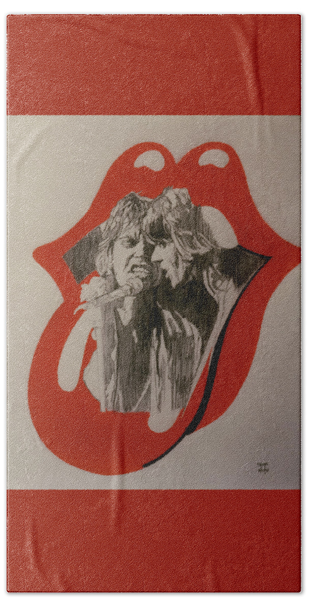 Mick Jagger Bath Towel featuring the drawing Mick Jagger And Keith Richards - Exiled by Sean Connolly
