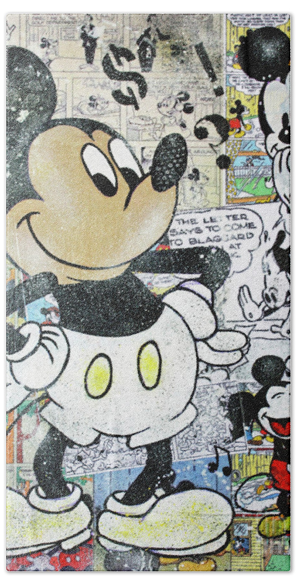 Mickey Mouse Bath Towel featuring the mixed media Mickey Mouse Comics by Kathleen Artist PRO