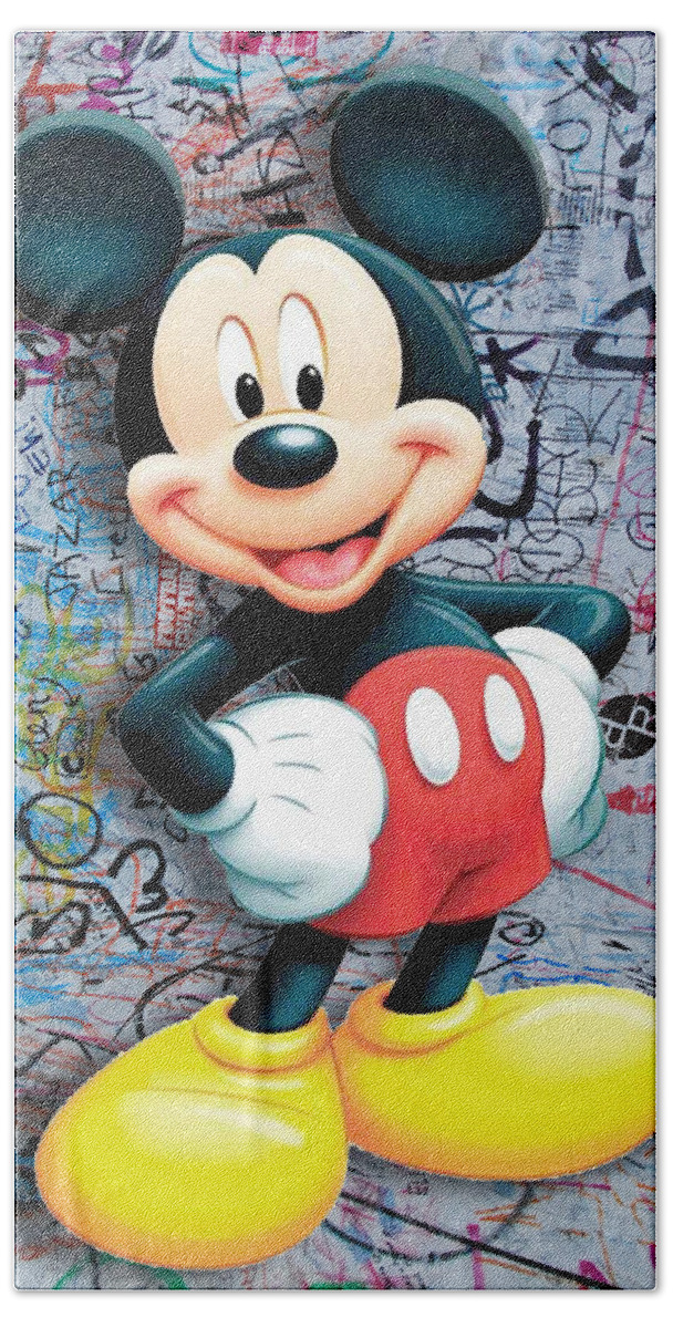 Mickey Mouse Bath Towel featuring the painting Mickey Mouse Pop Art Graffiti 8 by Tony Rubino
