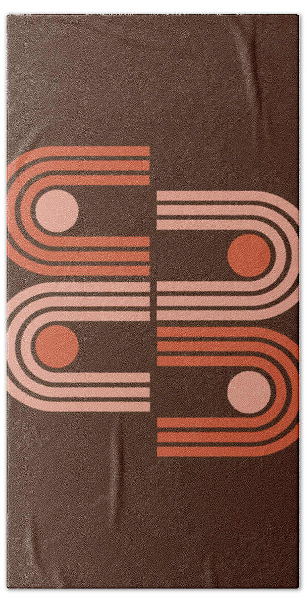 Minimal Hand Towel featuring the mixed media Mid Century Modern - Minimal Geometric Abstract 01 - Four Half Circle Arches - Brown - Scandinavian by Studio Grafiikka