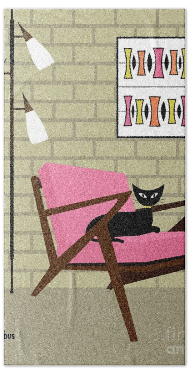 Mid Century Cat Bath Towel featuring the digital art Mid Century Z Chair Pink by Donna Mibus