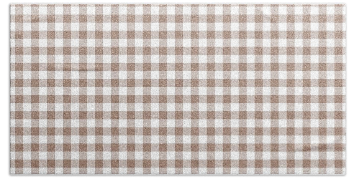 Mid-tone Brown White Buffalo Plaid Checkerboard Pattern Pairs 2023 COTY  Redend Point SW 9081 Bath Towel by Petite Patterns - Pixels