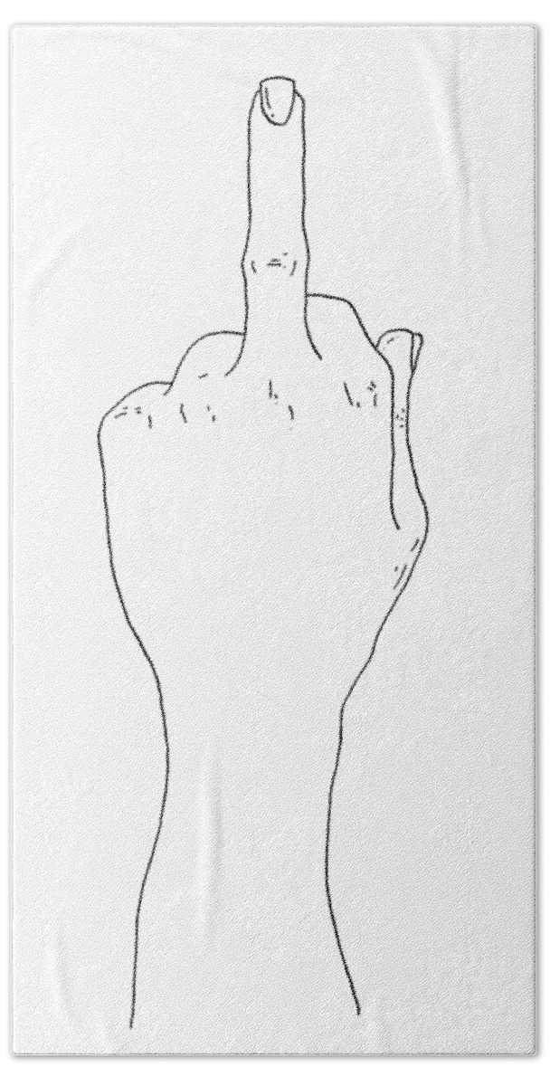 Middle Bath Sheet featuring the digital art Middle Finger Up Line Art N20001 Fuck Off by Edit Voros