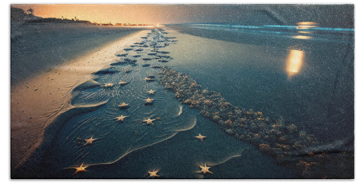 Stars Bath Towel featuring the digital art Midnight Beach V by Jay Schankman
