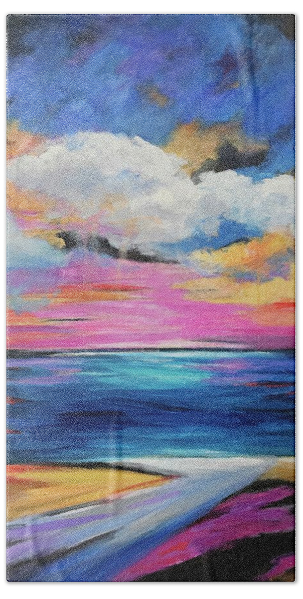Landscape Bath Towel featuring the painting Midnight Sky by Rosie Sherman