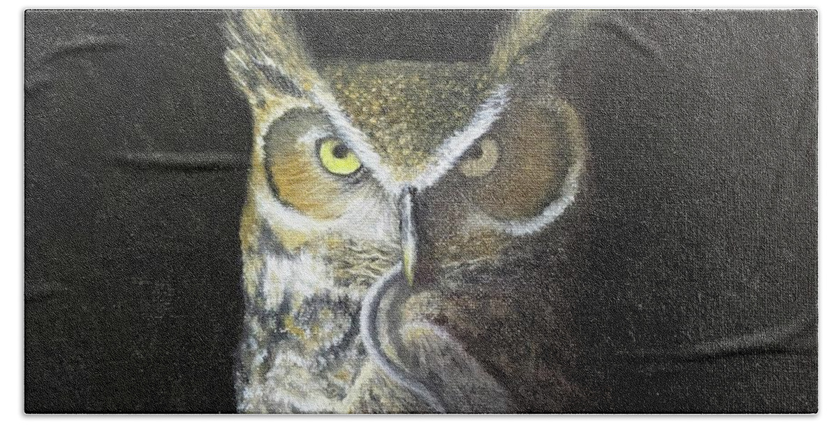 Owl Bath Towel featuring the painting Midnight Snack by Kevin Daly